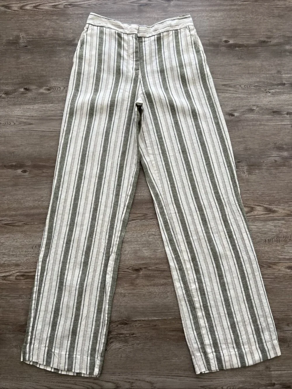 Zara Linen Blend Wide Leg Pants Womens XSmall High Waist‎ Striped Full Length